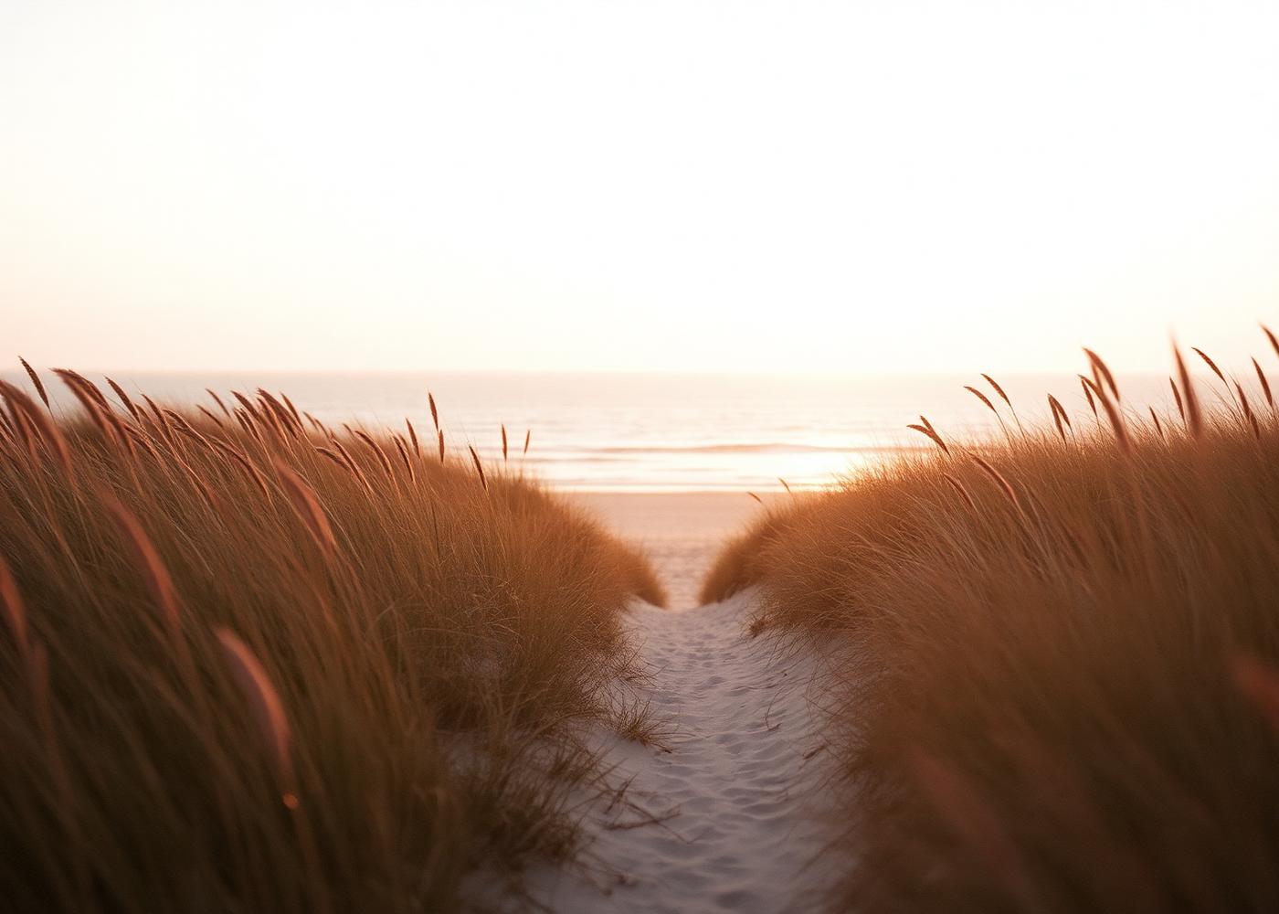 Duinpad richting de zee bij avondlicht